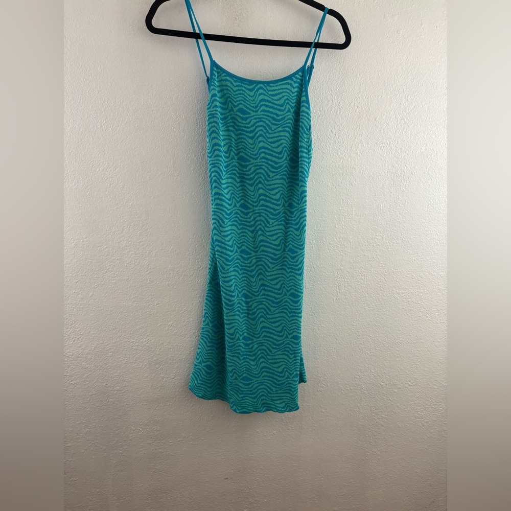 Zara jacquard knit turquoise mini dress size S
